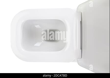 White plastic toilet seat above top view isolated Stock Photo