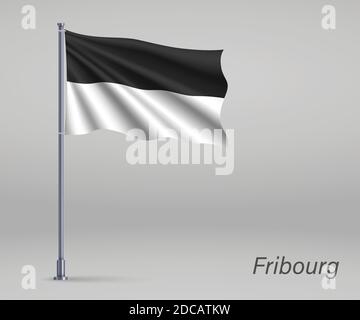 Waving flag of Fribourg - canton of Switzerland on flagpole. Template for independence day Stock Vector