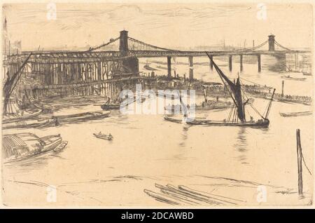 James McNeill Whistler, (artist), American, 1834 - 1903, Old Hungerford Bridge, Scenes on the Thames, (series), 1861, etching, plate: 13.97 x 21.27 cm (5 1/2 x 8 3/8 in.), sheet: 21.59 x 29.21 cm (8 1/2 x 11 1/2 in Stock Photo