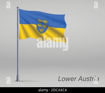 Waving flag of Lower Austria - state of Austria on flagpole. Template for independence day Stock Vector