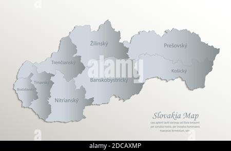 Slovakia map, administrative division with names Slovak Republic, white blue card paper 3D vector Stock Vector