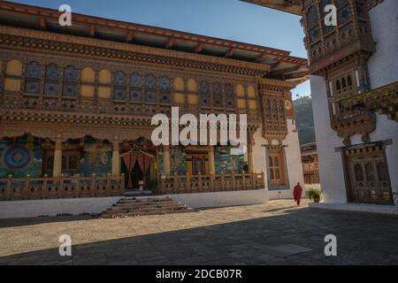 Monks in Punakha Dzong Stock Photo