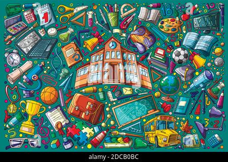 Hand drawn back to school doodle set vector illustration background Stock Vector