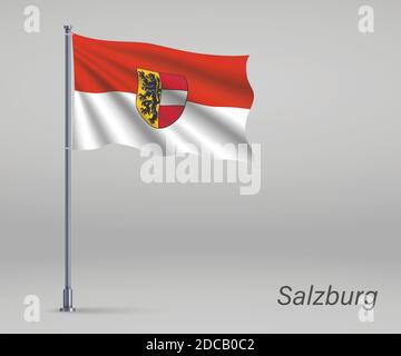 Waving flag of Salzburg - state of Austria on flagpole. Template for independence day Stock Vector