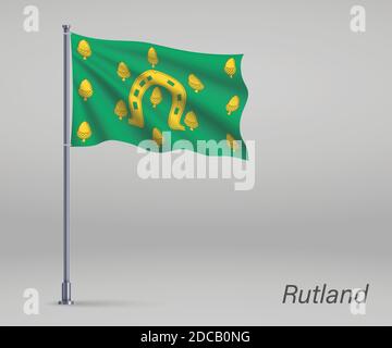 Waving flag of Rutland - county of England on flagpole. Template for independence day Stock Vector