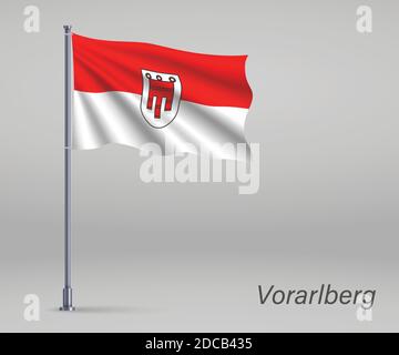 Waving flag of Vorarlberg - state of Austria on flagpole. Template for independence day Stock Vector