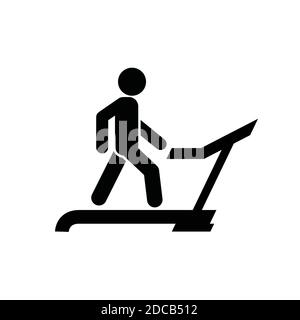 Man runs on treadmill in gym, physical exercise icon,  weight loss and diet, sport and training vector illustration Stock Vector