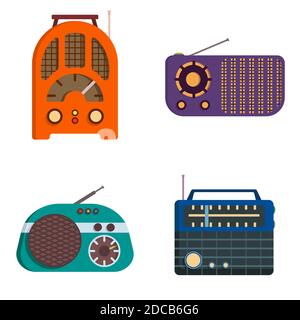 Set of retro radios. Outdated equipment in cartoon style. Stock Vector