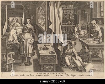 Theodor Galle, (artist), Flemish, c. 1571 - 1633, Jan van der Straet, (artist after), Flemish, 1523 - 1605, Medicine: pl.6, New Discoveries, (series), c. 1580/1590, engraving Stock Photo