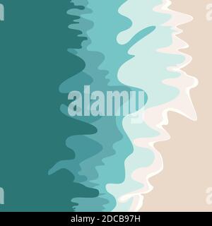 Sea beach top view. Sandy ocean shore. Vector illustration of coast with brown sand and green water Stock Vector