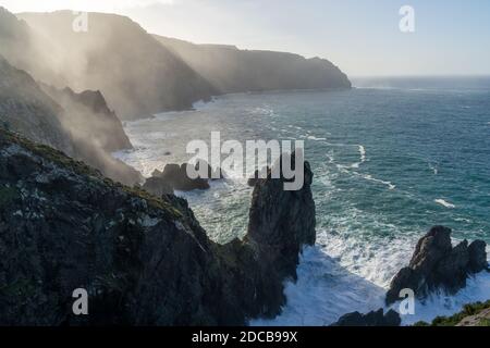 the wild rocky coast of Galicia in northern Spain at Cabo Ortegal Stock Photo