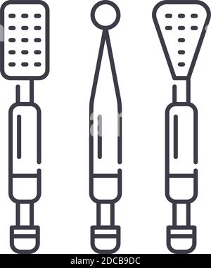 Dental tools icon, linear isolated illustration, thin line vector, web design sign, outline concept symbol with editable stroke on white background. Stock Vector