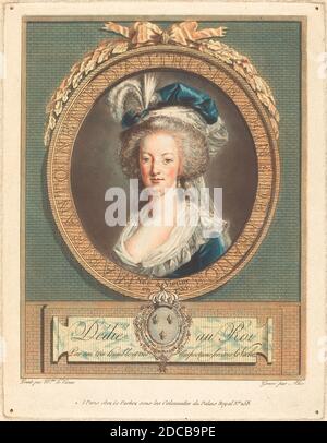 Pierre-Michel Alix, (artist), French, 1762 - 1817, Élisabeth Louise Vigée Le Brun, (artist after), French, 1755 - 1842, Queen Marie-Antoinette, c. 1789, etching and wash manner, printed in blue, red, yellow, and black inks, plate: 23.3 x 17.9 cm (9 3/16 x 7 1/16 in Stock Photo