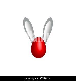 Red Easter egg with gray bunny ears. Stock Vector