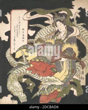 Benzaiten (Goddess of Music and Good Fortune) Seated on a White Dragon, 1832. Stock Photo