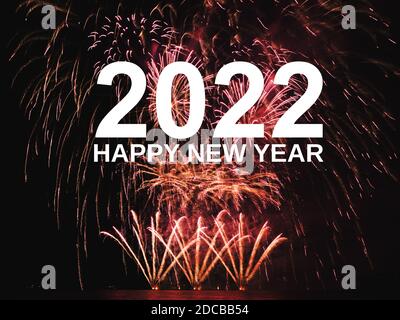Happy new year 2022 with fireworks background. Celebration New Year 2022