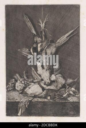 Hunting trophy with game birds and artichoke, 1850-1900. Stock Photo