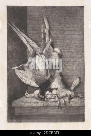 Hunting trophy with game birds and rabbit, 1850-1900. Stock Photo