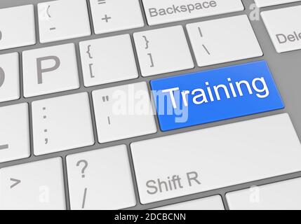 A special blue "training" button on a laptop keyboard Stock Photo