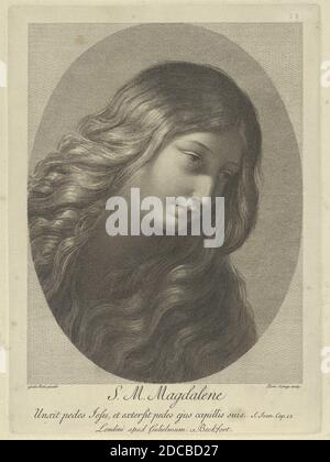 The head of Mary Magdalene looking down to the right, in an oval frame, after Reni, ca. 1745-1803. Stock Photo