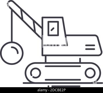 Demolition crane icon, linear isolated illustration, thin line vector, web design sign, outline concept symbol with editable stroke on white Stock Vector
