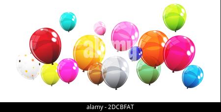 Group of Colour Glossy Helium Balloons Isolated on White Background ...