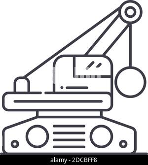 Demolition crane concept icon, linear isolated illustration, thin line vector, web design sign, outline concept symbol with editable stroke on white Stock Vector