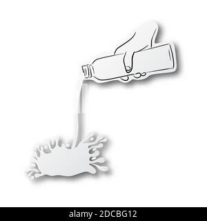 black line hand drawn of hand pouring water on cut paper with shadow isolated on white background Stock Vector