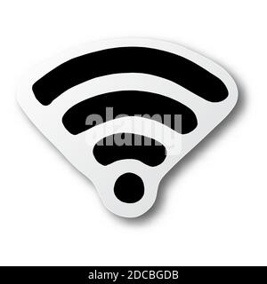 black line hand drawn of wifi symbol on cut paper with shadow isolated on white background Stock Vector