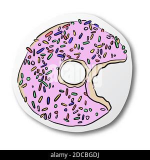 hand drawn of donut and mouth bite on cut paper with shadow isolated on white background Stock Vector