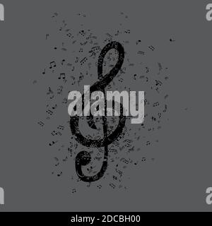 Set of musical notes on five-line clock notation without a feature ...