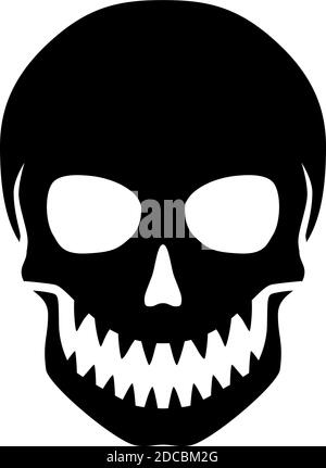 Evil human skull symbol with sharp teeth and crossbones button or ...