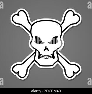 Pirate symbol with skull and bones button or sticker vector illustration Stock Vector