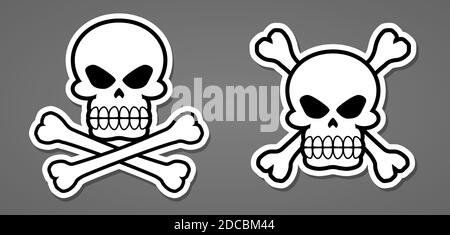 Pirate symbol with death skull and crossed bones cross button or sticker vector illustration Stock Vector