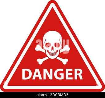 Red danger road sign with skull and crossbones with white frame warning symbol vector illustration Stock Vector
