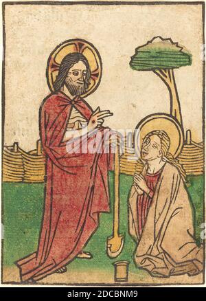 Ludwig of Ulm, (artist), German, active 1450/1470, Noli me tangere, Passion of Christ, (series), hand-colored woodcut (blockbook page), Overall: 11.1 x 8 cm (4 3/8 x 3 1/8 in.), overall (external frame dimensions): 59.7 x 44.5 cm (23 1/2 x 17 1/2 in Stock Photo