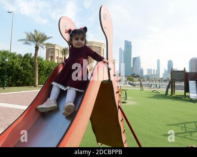 Kuwait City, Kuwait. 19th Nov, 2020. A kid plays at a park in Kuwait City, capital of Kuwait, Nov. 19, 2020. The globe marks this year's World Children's Day on Friday. TO GO WITH 'Feature: Children in Kuwait long for school study amid COVID-19 spread' Credit: Asad/Xinhua/Alamy Live News Stock Photo