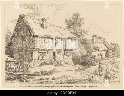 William Henry Pyne, (artist), British, 1769 - 1843, Old Cottages, Specimens of Polyautography, (series), 1806, pen-and-tusche lithograph Stock Photo