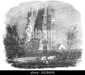Ruins of the Augustine Monastery, Canterbury, 1844. View of St. Augustine's Abbey, a Benedictine monastery which was founded in 598. It fell into disuse in 1538 during the English Reformation. From &quot;Illustrated London News&quot;, 1844, Vol I. Stock Photo