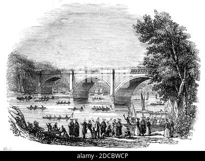 The Durham Regatta, 1844. '...the picturesque banks of the winding Wear - a strikingly beautiful locality'. From &quot;Illustrated London News&quot;, 1844, Vol I. Stock Photo