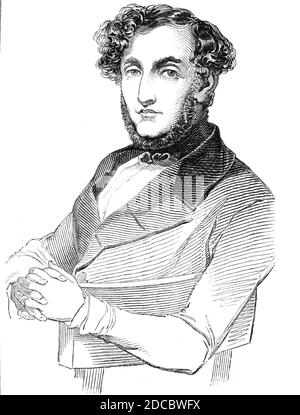 Signor Costa, 1844. Portrait of Italian conductor and composer Michael Costa, who achieved success in England. From &quot;Illustrated London News&quot;, 1844, Vol I. Stock Photo