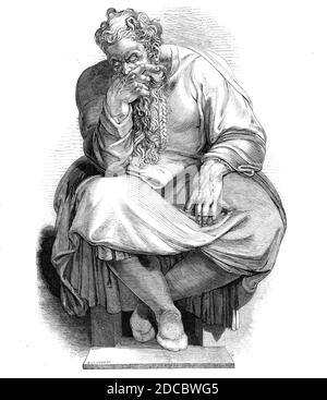 Specimen of wood-engraving - the Prophet Jeremiah, from the painting by Michael Angelo, in the Sistine Chapel at Rome, 1844. Detail from the frescoes painted in the Sistine Chapel by Michelangelo between 1508 and 1512. From &quot;Illustrated London News&quot;, 1844, Vol I. Stock Photo