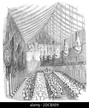 The Banquet in the Hall, 1844. Dinner in honour of Edward Law, 1st Earl of Ellenborough, who was Governor-General of India between 1842 and 1844. From &quot;Illustrated London News&quot;, 1844, Vol I. Stock Photo