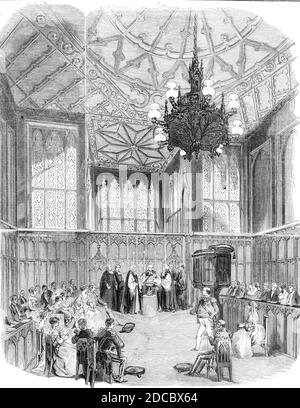 Christening of Prince Alfred in the Private Chapel, Windsor Castle, 1844. Queen Victoria's son Alfred, Duke of Saxe-Coburg and Gotha, is baptised by William Howley, Archbishop of Canterbury. From &quot;Illustrated London News&quot;, 1844, Vol I.