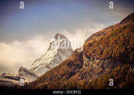 Landscape panoramic view of the Matterhorn Mountain, in Zermatt, Switzerland Stock Photo