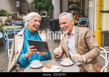 Beautiful senior couple dating outdoors - Mature couple portrait, concepts about elderly and lifestyle Stock Photo