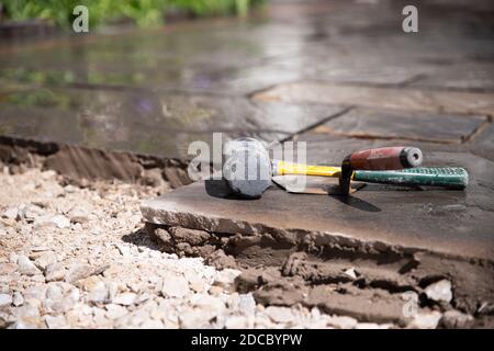 Indian Stone Patio under Construction Stock Photo