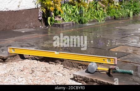 Indian Stone Patio Under Construction Stock Photo