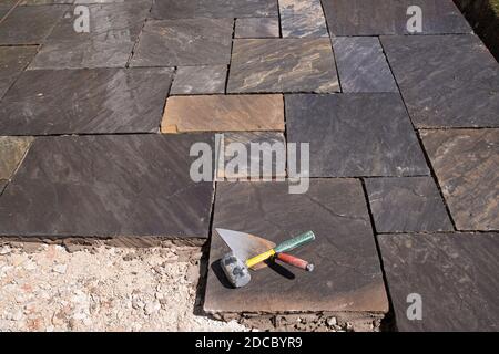 indian stone patio under construction Stock Photo