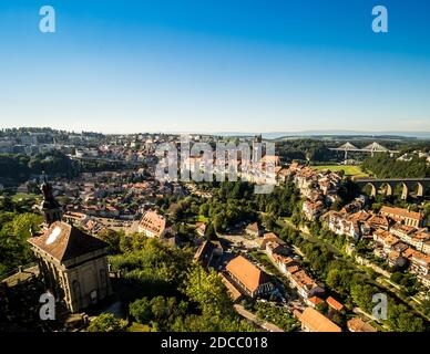 Landscape vie of the old town of Fribourg, Switzerland Stock Photo